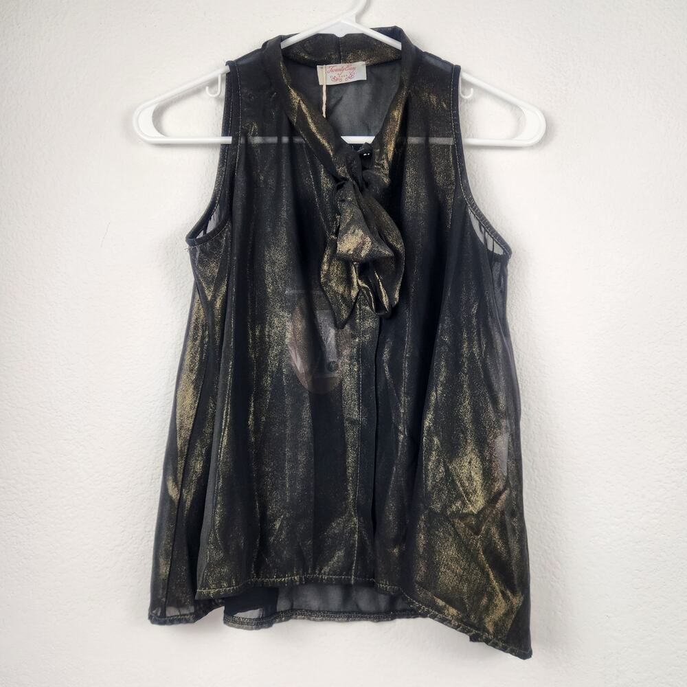 Twenty Easy by Kaos Tank Top Black Gold Shimmer Semi Sheer Size 40 US Small NWT